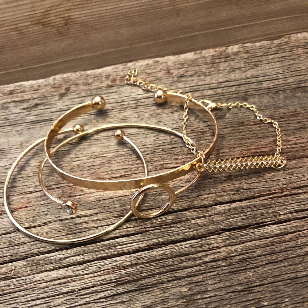 Atelier Sona Metal & Rhinestone 4 Piece Bracelet Set in Gold - Picture 2 of 5